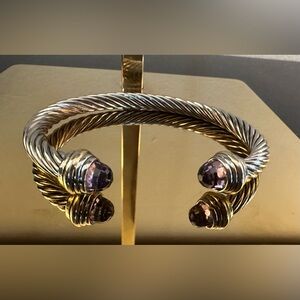 Silver Tone Cable Bracelet with Purple Stones